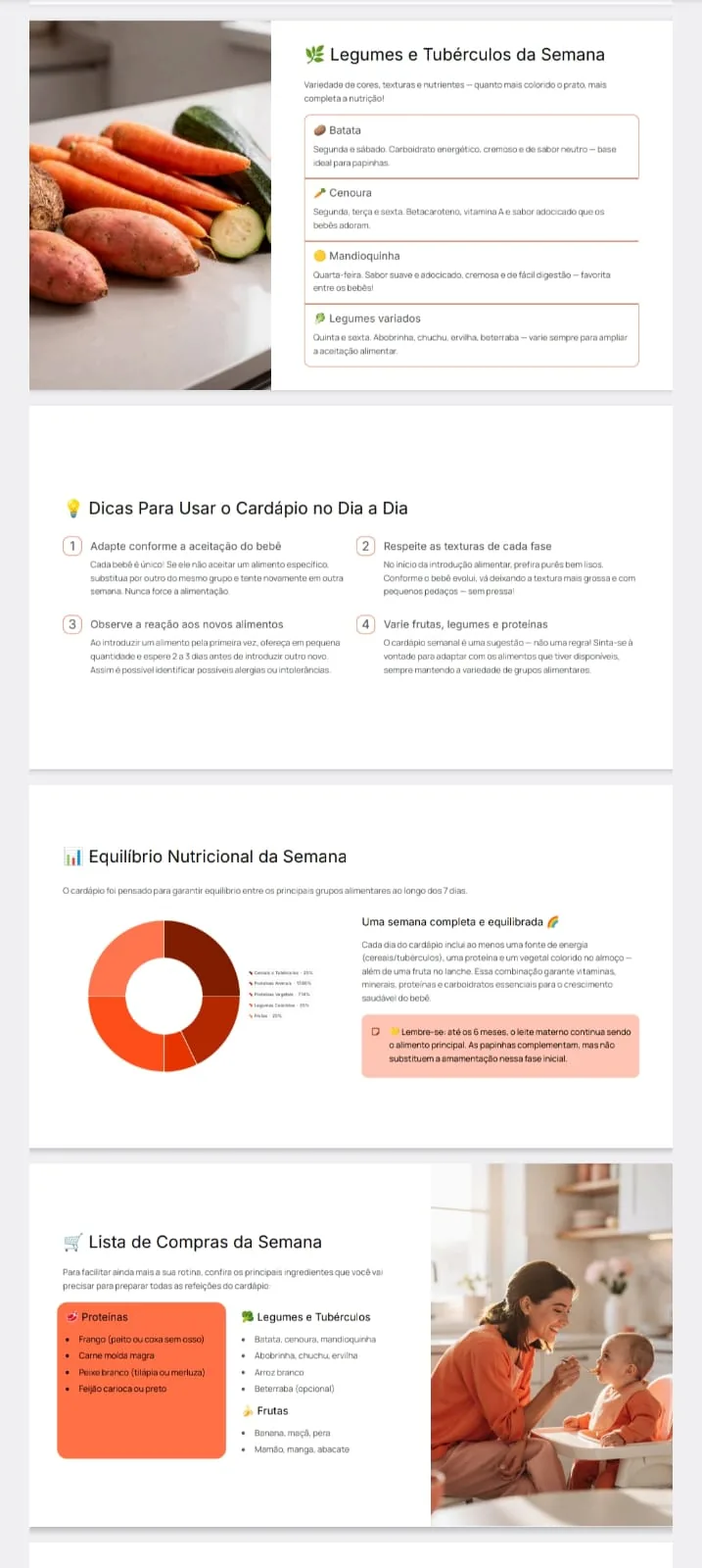 Cardápio e lista de compras — página demonstrativa do guia NutriBaby