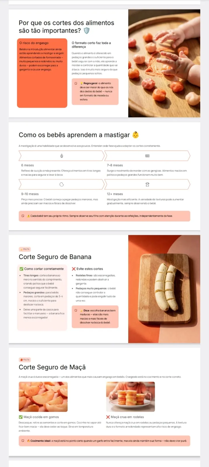 Cortes e texturas — página demonstrativa do guia NutriBaby