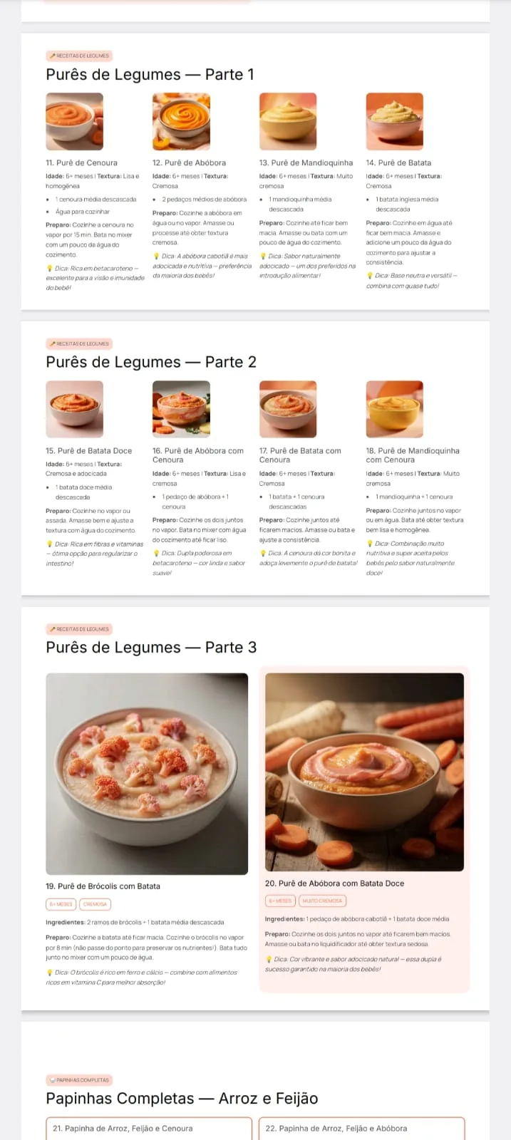 Purês e papinhas — página demonstrativa do guia NutriBaby